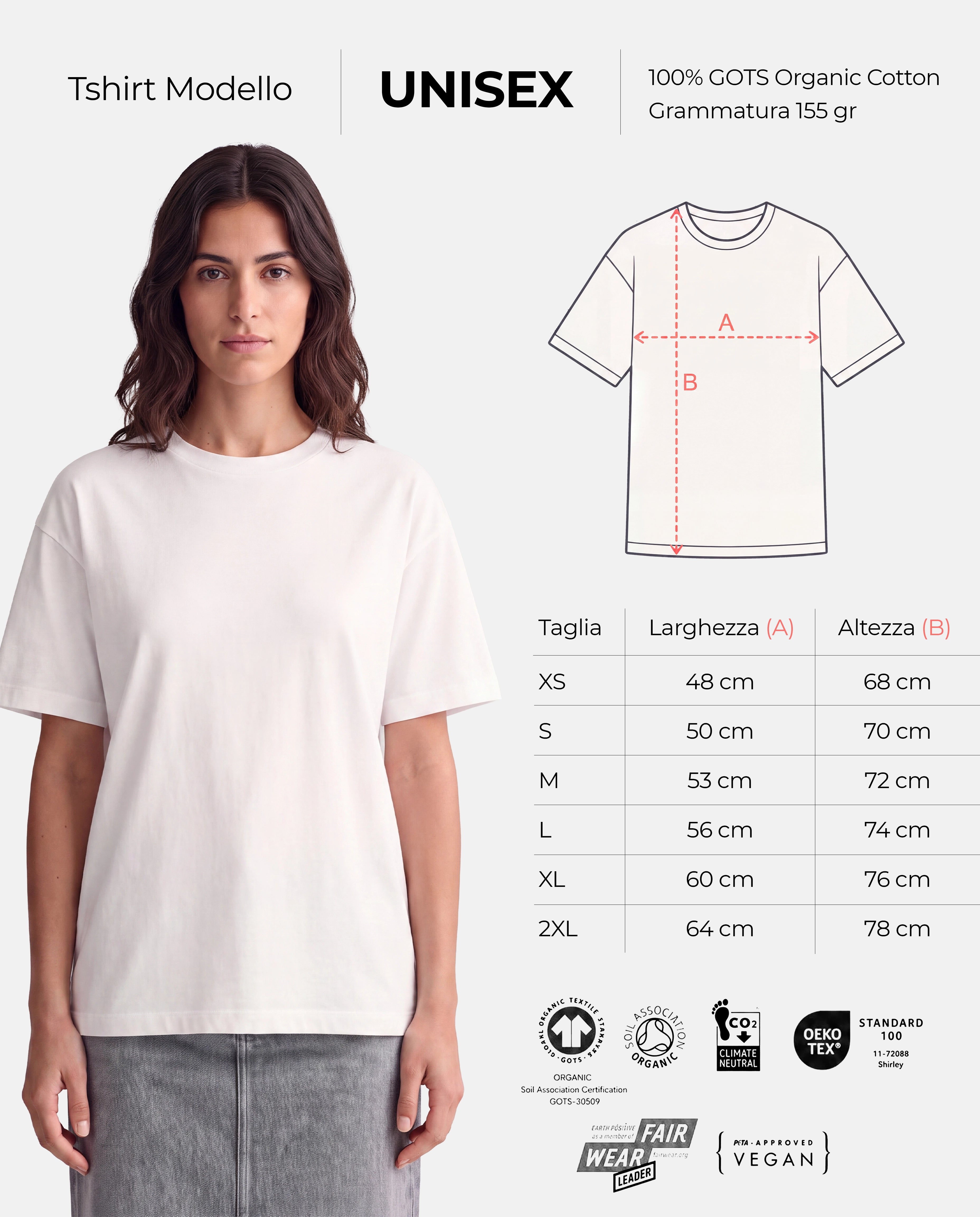 Guida alle taglie t-shirt modello Unisex